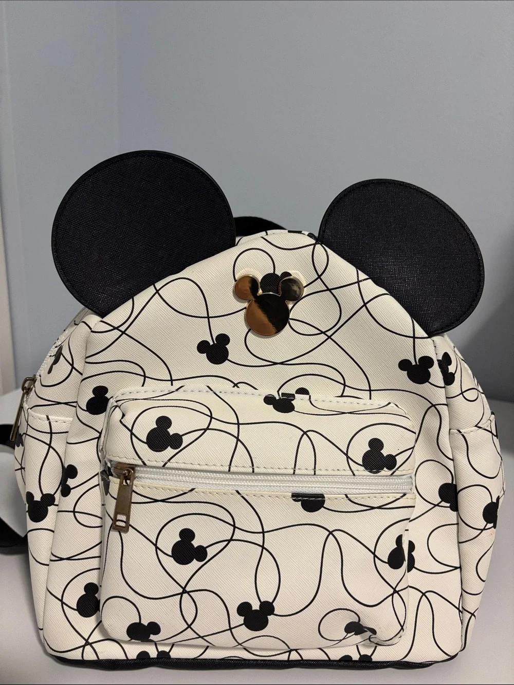 Disney Cream Mini Backpack with Black Mickey Print and Ears Brand New With Tags